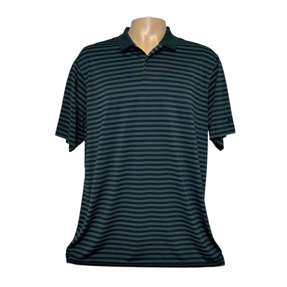Nike Men's Size 2XL Dri Fit‎ Short Sleeve Green Stripe Golf Polo T-shirt Top Tee